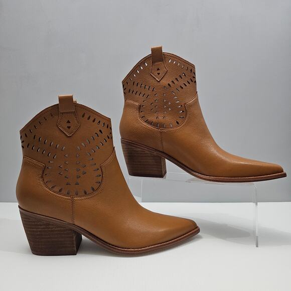 NEW Marc Fisher LTD Elyma Ankle Boot Womens 10 Tan Leather Pointed Toe Western - Picture 3 of 14